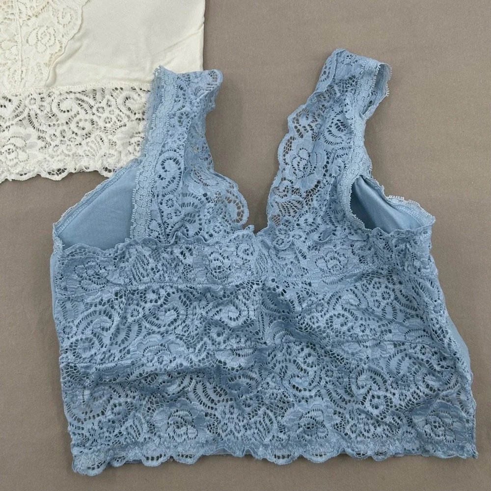 A Beautiful Soul‎ Lace Bralette Women B Blue White Floral Crop Boho Coquette 2PK